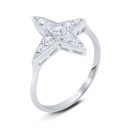4 Point Sparkle CZ Silver Ring NSR-3265 